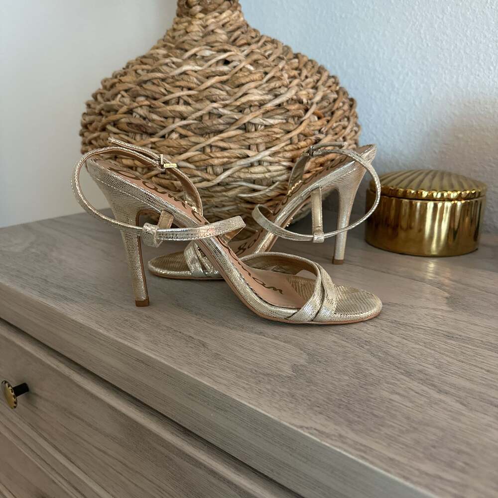 Sam Edelman Alisandra Metallic‎ Gold Strappy Stiletto Heel Sandals - Picture 7 of 7